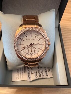 Vince Camuto Rose Gold Crystal-Trim Bracelet Watch
